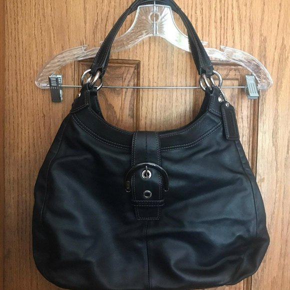 美品✨COACH Hobo Leather Tote Bag Black COACH Black Leather Hobo Shoulder Bag E2978